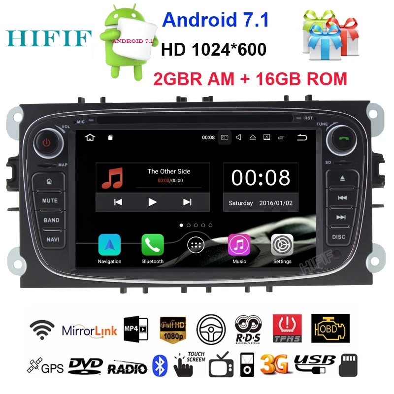Sale HIFIF 1024*600 2din Android 7.12 Quad Core CarDVD Player GPS Navi for Ford Focus Mondeo Galaxy with Audio Radio Stereo Head Unit 0