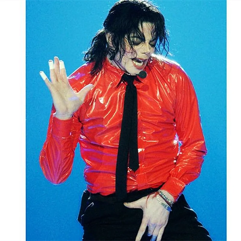 MJ In Memory of Michael Jackson Red Patent Leather Dangerous BAD Jam Shirt For Party Gift Halloween _ - AliExpress