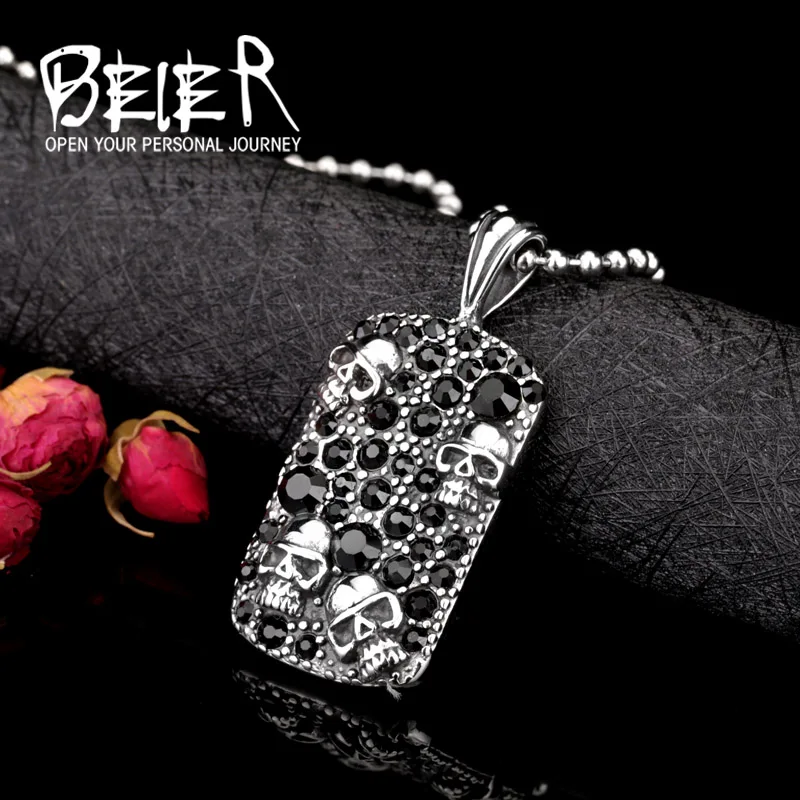 

BEIER New Skull Dogtag Pendants Stainless Steel Cool Fashion Unique Pedant High Quality WR-P022