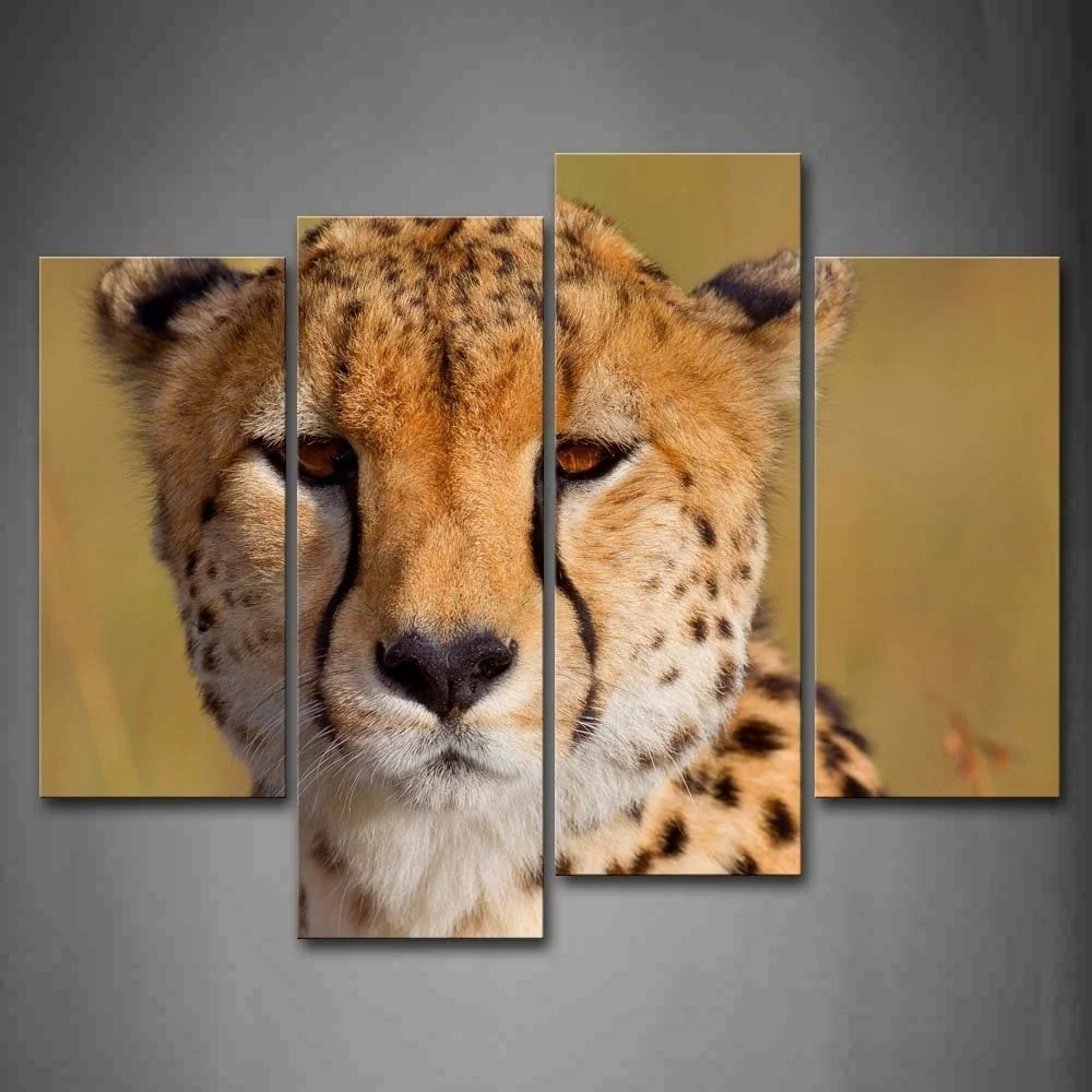2017 JIE DO ART 4 Panels Frameless Canvas Photo Prints Cheetah Head
