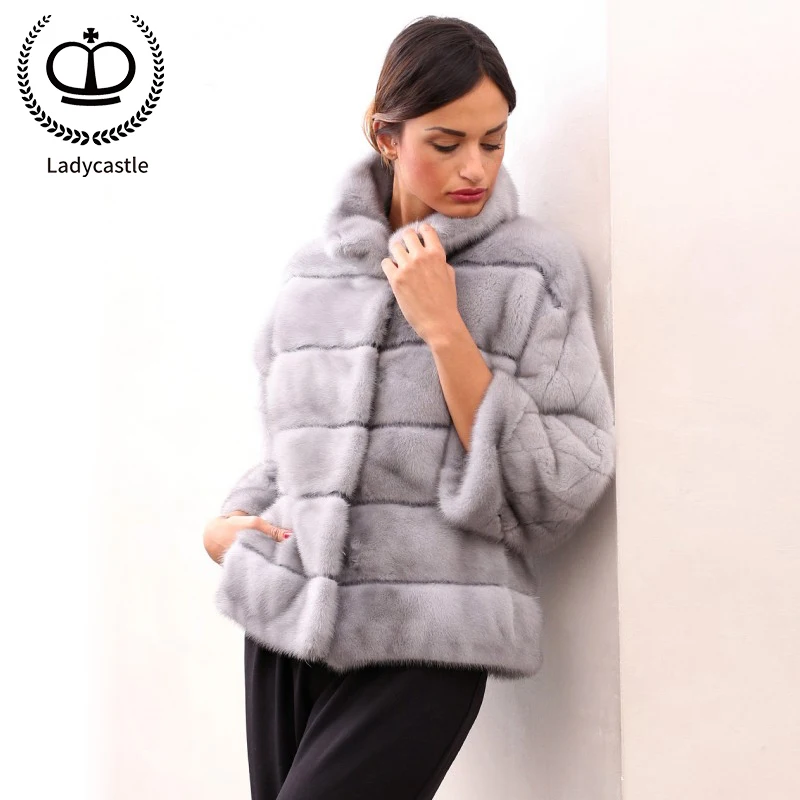 

2019 High Quality Mink Fur Coats Nature Mink Wholeskin Real Fur Jackets For Female Especially Furry Mink Stand Collar MKW-236