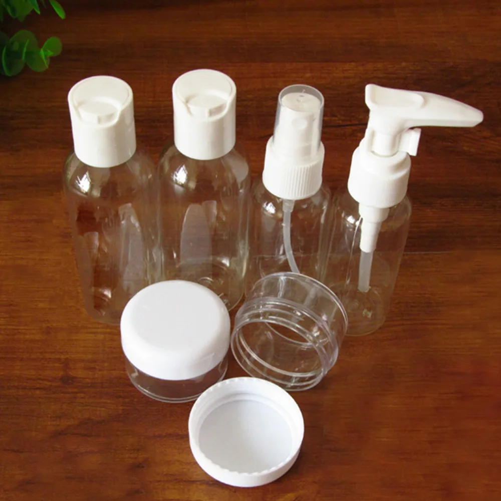 6pcs/set Mini Plastic Transparent Small Empty Spray Bottle Lotion Case
