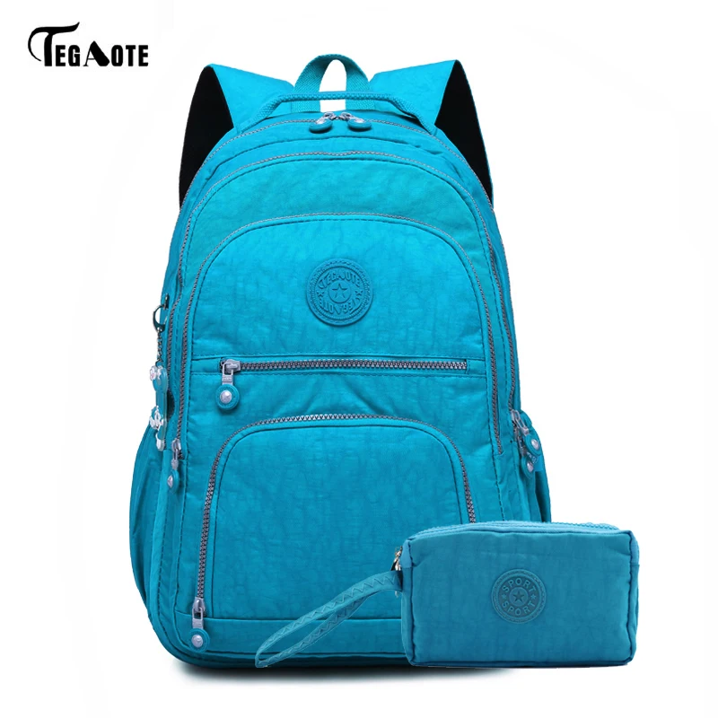 Скидка TEGAOTE 2 шт. компл. школьный рюкзак для девочек подростков Mochila Feminina Для женщин рюкзаки нейлон Повседневное ноутбук чехол сумка для телефона ко...