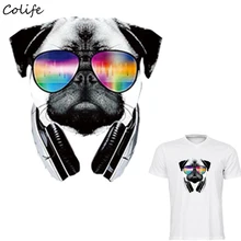 Parches con figuras de perros Pug, gafas geniales, impresión fácil por el hogar, planchas lavables A nivel, camiseta, decoración artesanal, Parches Para La Ropa