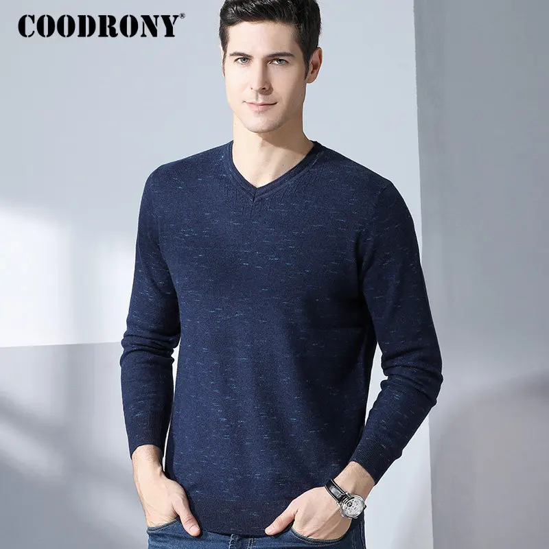 

COODRONY 2018 Winter New Arrivals 100% Merino Wool Sweater Men Thick Warm Cashmere Pullover Men Casual V-Neck Mens Sweaters 8321