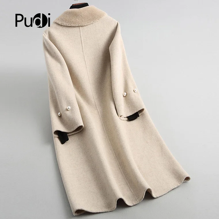 PUDI RO18137 Женская Осенняя Зимняя шерстяная стильная куртка с карманами из меха ягненка, свободное стильное пальто с карманами для отдыха