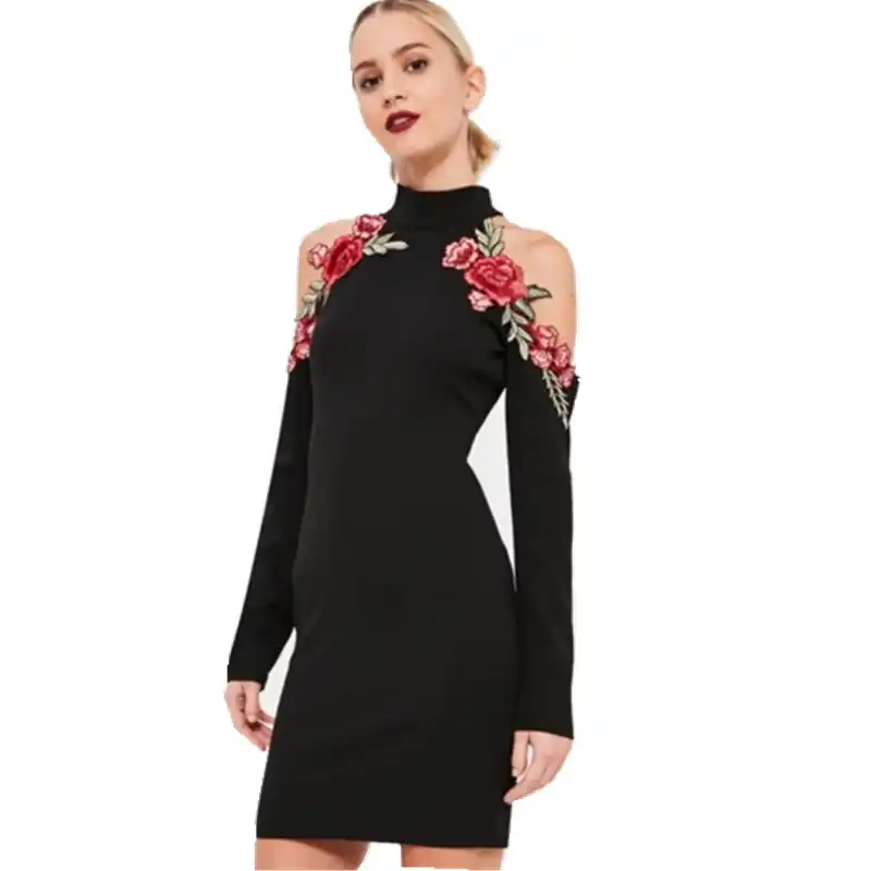 black dress with rose embroidery