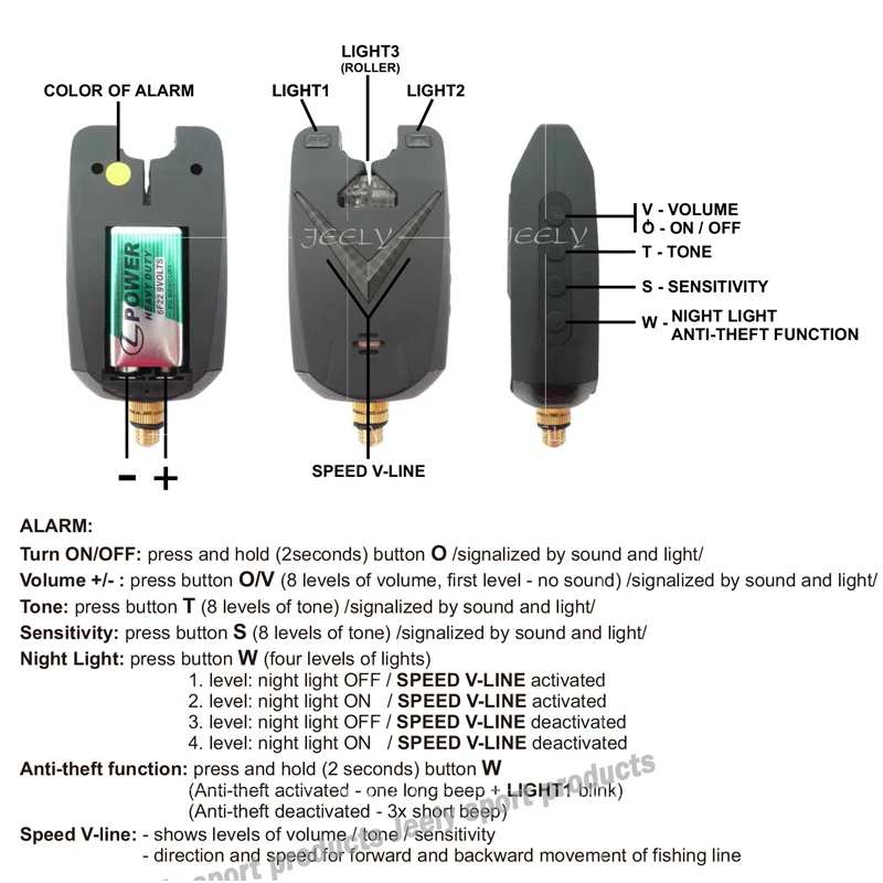 JEELY один Карп Рыбалка укус сигнализация JY-14 с 8 светодиодный индикацией для свингер