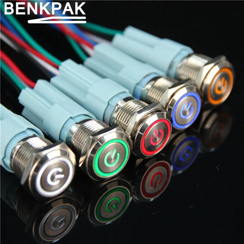 

Latching push button switch locked 16mm flat head Momentary Push Button waterproof LED metal switch