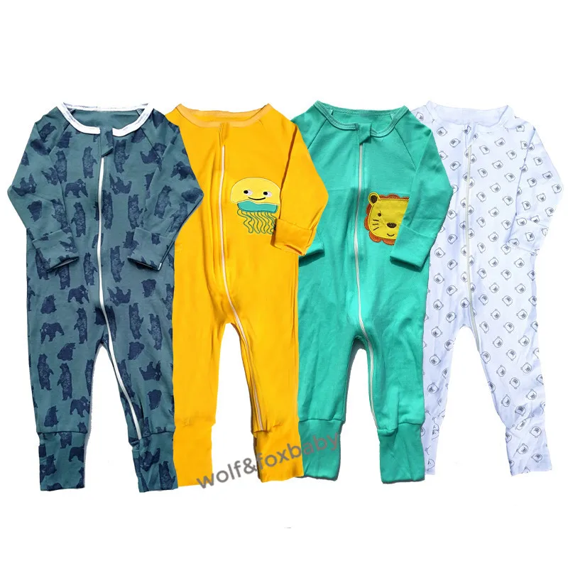 Baby Bodysuits medium Retail 3 pcs/pack 0-24 months long-sleeve zipper baby cartoon boy girl  overall rompers clothing clothes Baby Jumpsuit Cotton 