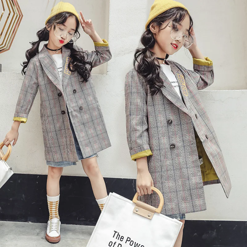 

Spring Jackets Girls Blazers Coat 2019 Long Sleeve Plaid Teenagers Kids Clothes For Girls 8 9 10 12 14 15 16 Year Teens Outwear
