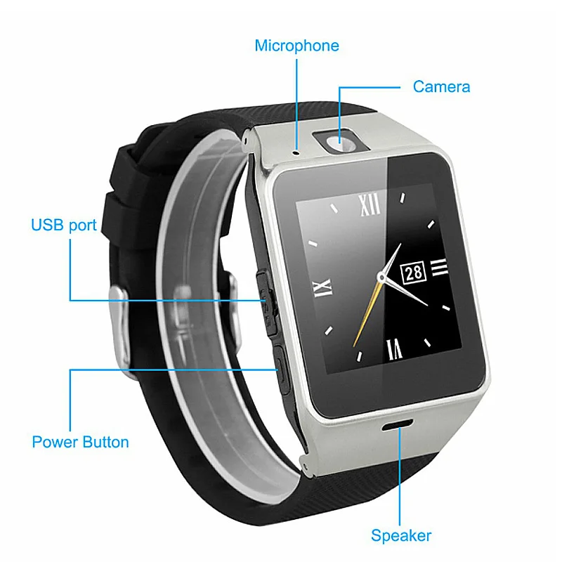 Умные Bluetooth часы DZ09 носимые Устройства Мобильный вызов SIM TF карта цифровые часы умные часы для IOS Android камера