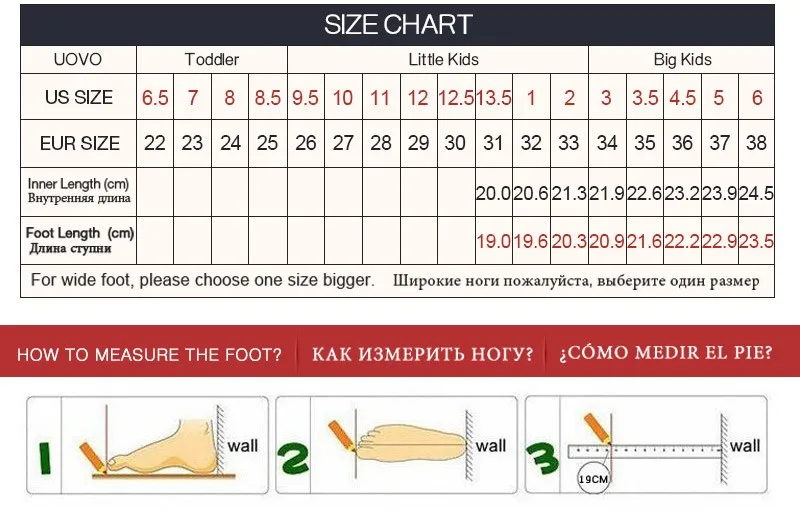 uovo autumn winter kids shoes big boys shoes fashion sport running how to find your shoe size