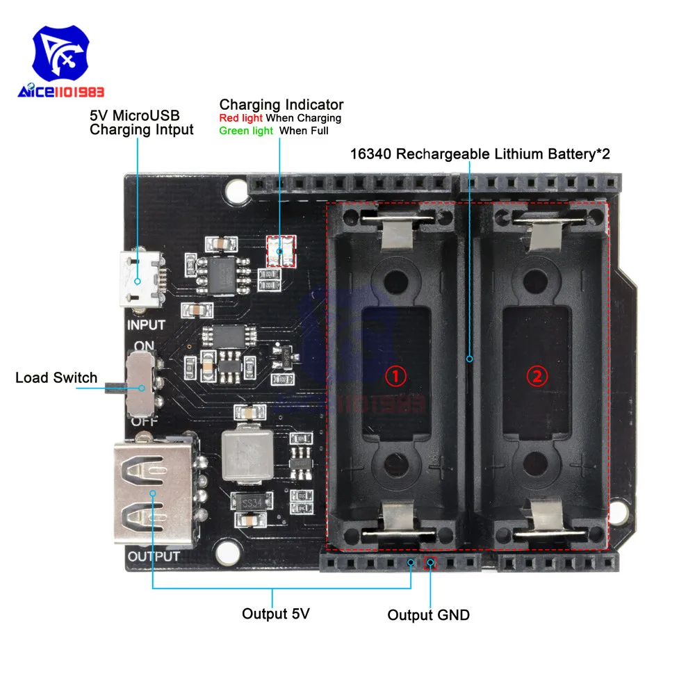 ESP8266 ESP32 блок питания перезаряжаемый Двойной 16340 литиевая батарея зарядное устройство щит модуль для Arduino UNO R3 плата Банк питания