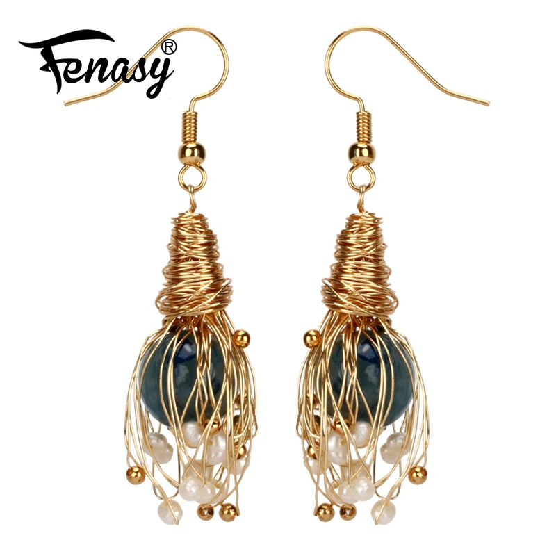 

FENASY Handmade Natural Freshwater pearl earrings for women female party Anniversary birthday long drop earrings with pearl