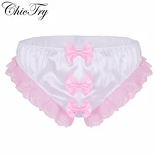 Сексуальные мужские Мужское нижнее белье блестящие оборки цветочные кружева три большие луки Сисси эластичные трусы "Тонг" Цветочные трусики с бантиками