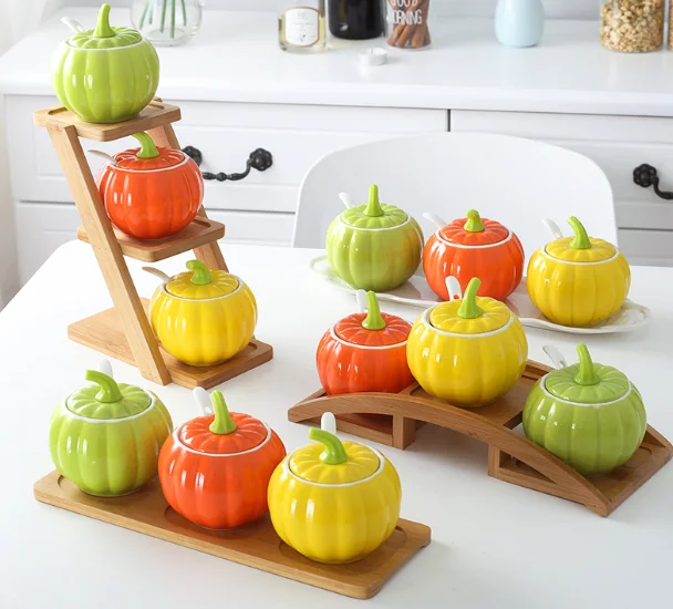 

Creative Kitchen Ceramic Cruet Jar Three-piece Simple Adjustment Utility Box Combination Household Salt Cans Chili Tank Q219