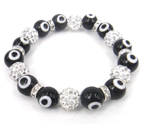 Бесплатная доставка 10 мм темно Буле и белый шар стекло lucky evil eye браслет