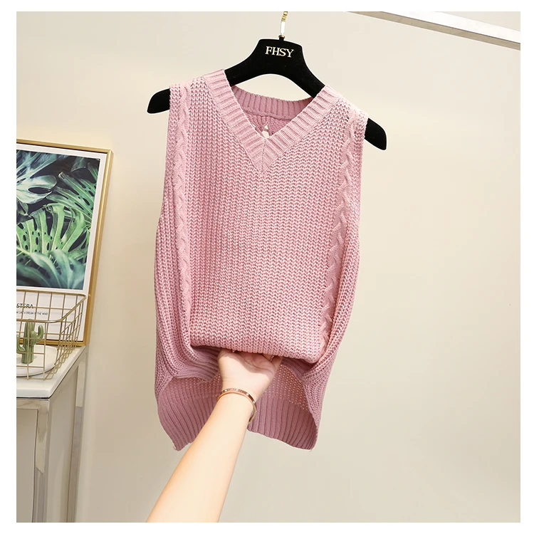 Autumn Women Spring Sleeveless V-neck Knitted Vest Coat Twist Drawstring Irregular Hem Sweater Tank Tops Knit Pullovers Vests