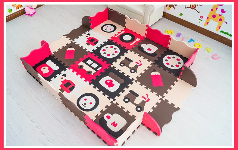Meitoku детский игровой коврик-пазл, EVA пены блокируя коврики плитки для ребенка, ковер, толщиной 14 мм, все 9 частей и забор