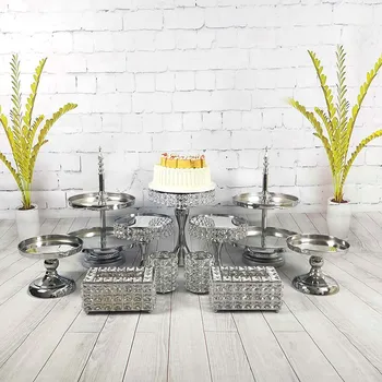 

9-11pcs/ set Silver crystal cake stand mirror face fondant cupcake sweet table candy bar table decorating for wedding party