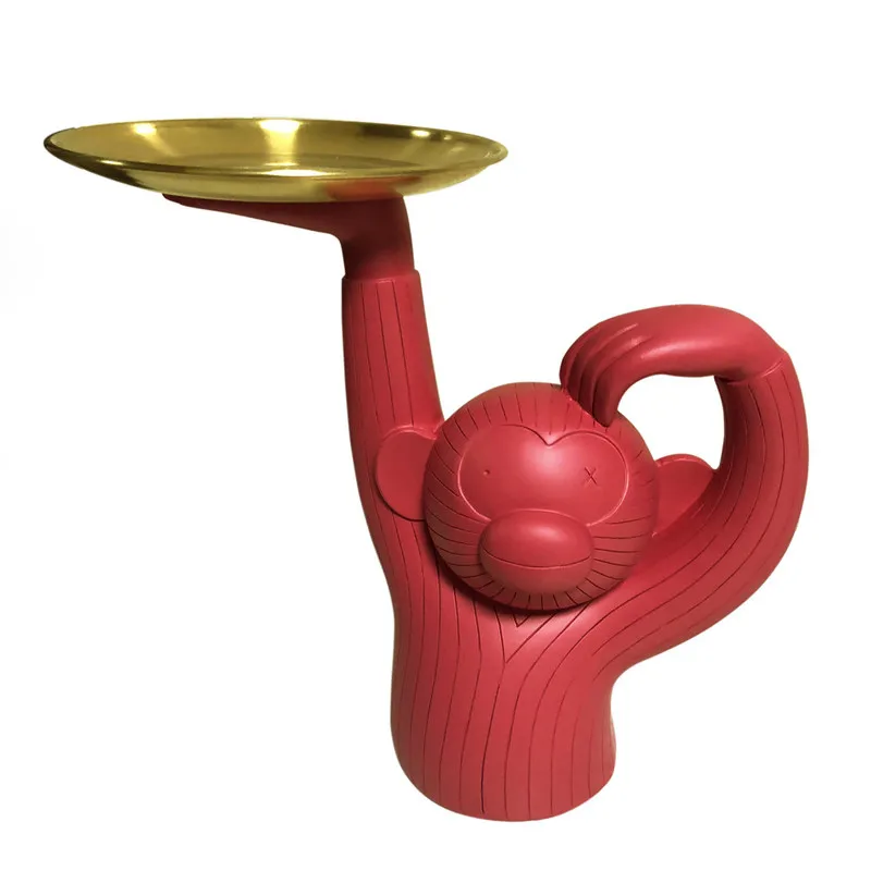  Cute Monkey Holding Plate Sculpture Ornaments Table Fruit Cake Snack Holder Party Desk Decoration D