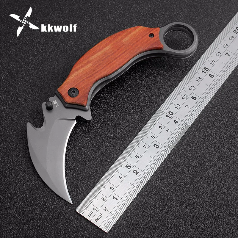 

New karambit folding knife X52 tactical rescue pocket knives wooden handle claw stainless steel camping hunting knife EDC tools
