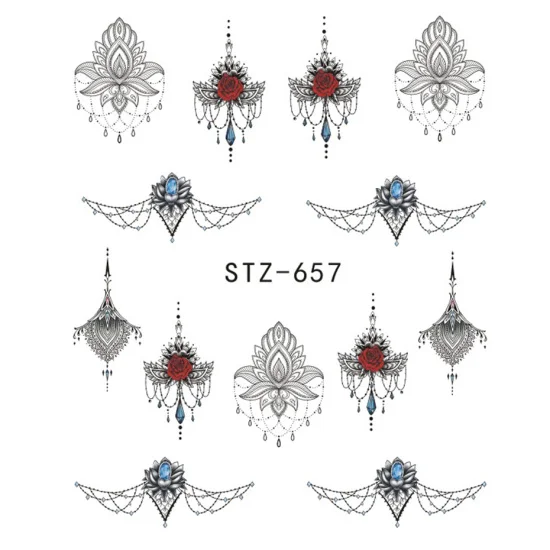 Полная красота 1 шт. великолепное ожерелье Черный Красный Синий стикер для дизайна ногтей татуировки водные ногти дизайн для ногтей стикер CHSTZ620-657 - Цвет: STZ657