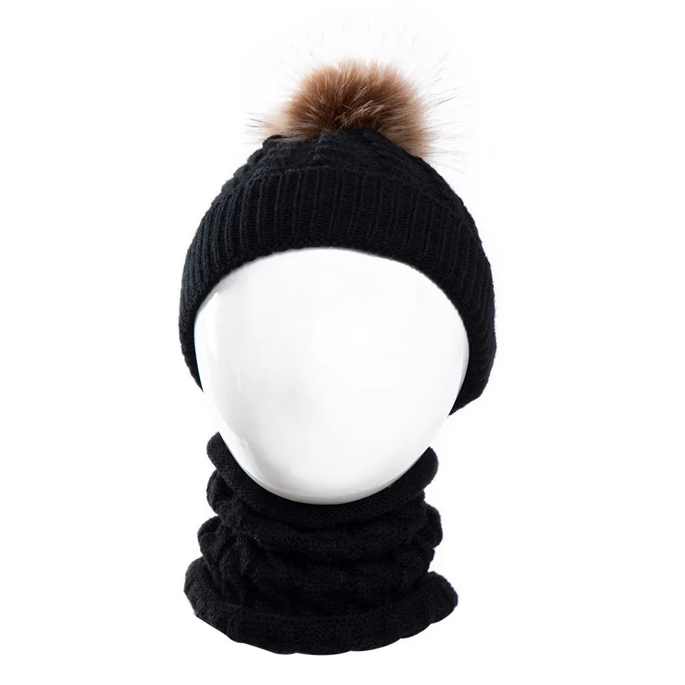 Детская зимняя шапка, Модный комплект из 2 предметов для маленьких девочек и мальчиков, одноцветная шапка, зимняя теплая вязаная шапочка+ шарф, теплый комплект, детская шапка