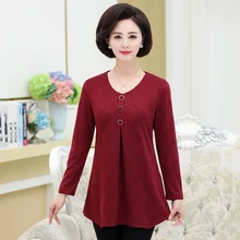 Корейский размера плюс 5XL джемпер женский длинный рукав Топ Весна Осень средний возраст мать тенниска с треугольным вырезом пуловер футболки