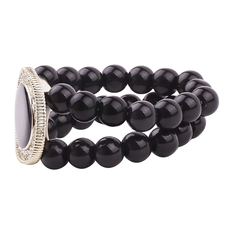 Vintage Resin Cuff Bracelets Bangles for Women Fashion New Stretch Black Bead Acrylic Bracelet Simple Crystal Charm Jewelry (3)