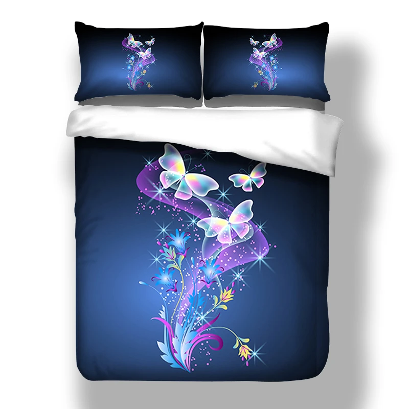 Flashing Flowers Butterfly Bedding Set Purple Fluorescence Vision