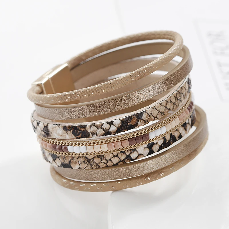 

Flashbuy Leopard Wide Leather Bangles for Women Boho Animal Pattern Female Multilayer Bracelets Rhinestone Bangle Girl Bracelet