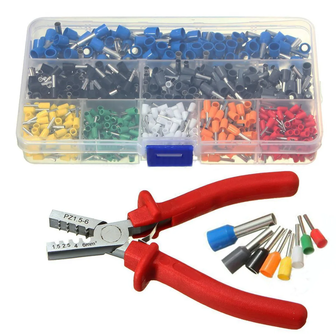 800pcs Cable Wire Terminal Connector with Hand Ferrule Crimper Plier Crimp Tool Kit Set AWG 10-23