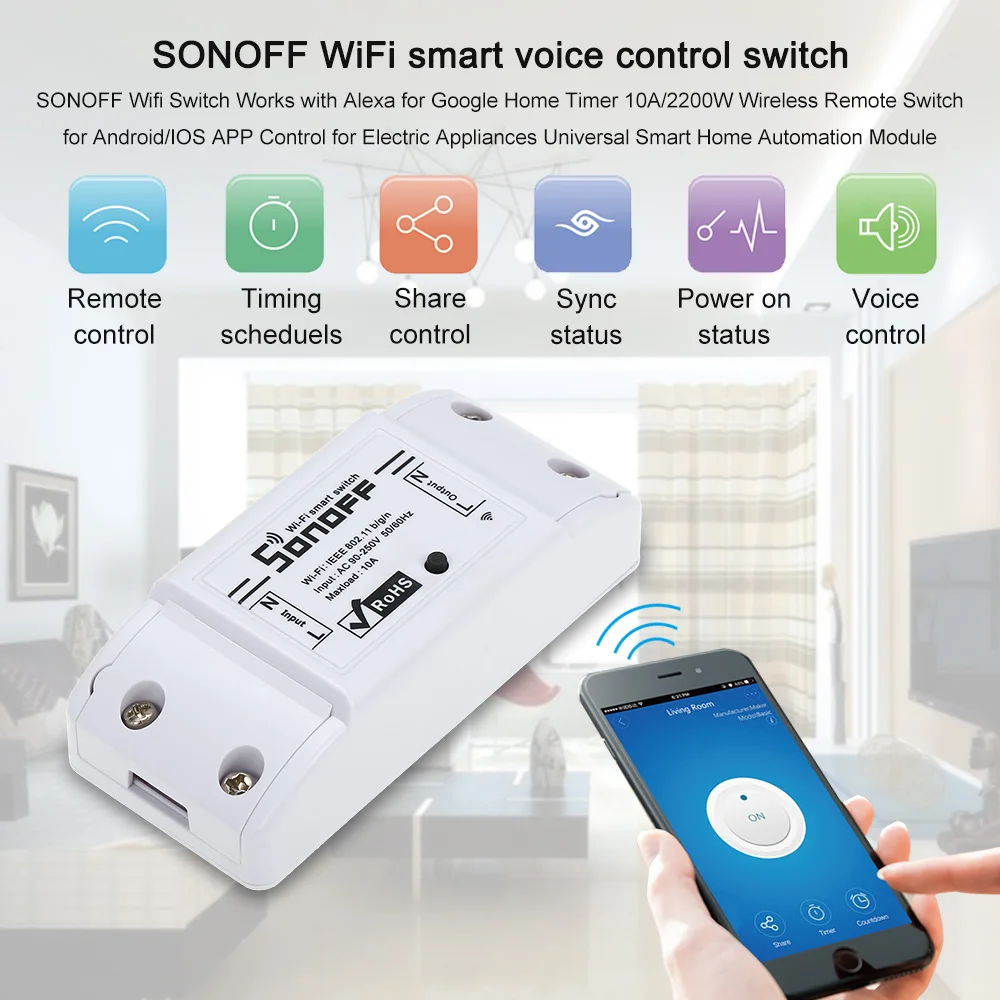 1/2/3/4/5/6/8/10 шт. Sonoff Basic Wi-Fi умный переключатель Wifi Контролируемая Беспроводной реле универсальный "сделай сам" умный дом переключатель Wi-Fi