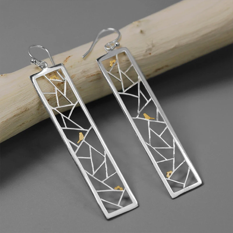 Lotus Fun Real 925 Sterling Silver Handmade Fine Jewelry Oriental Element Window Decoration Paper-cut Design Dangle Earrings