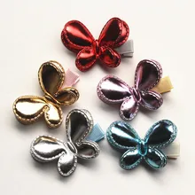 2016 New 20pcs/lot PU Leather Hair Clips Animals Butterfly Hairpins Kids Handmade Girls Gold Felt Headwear Hotsale Accessories