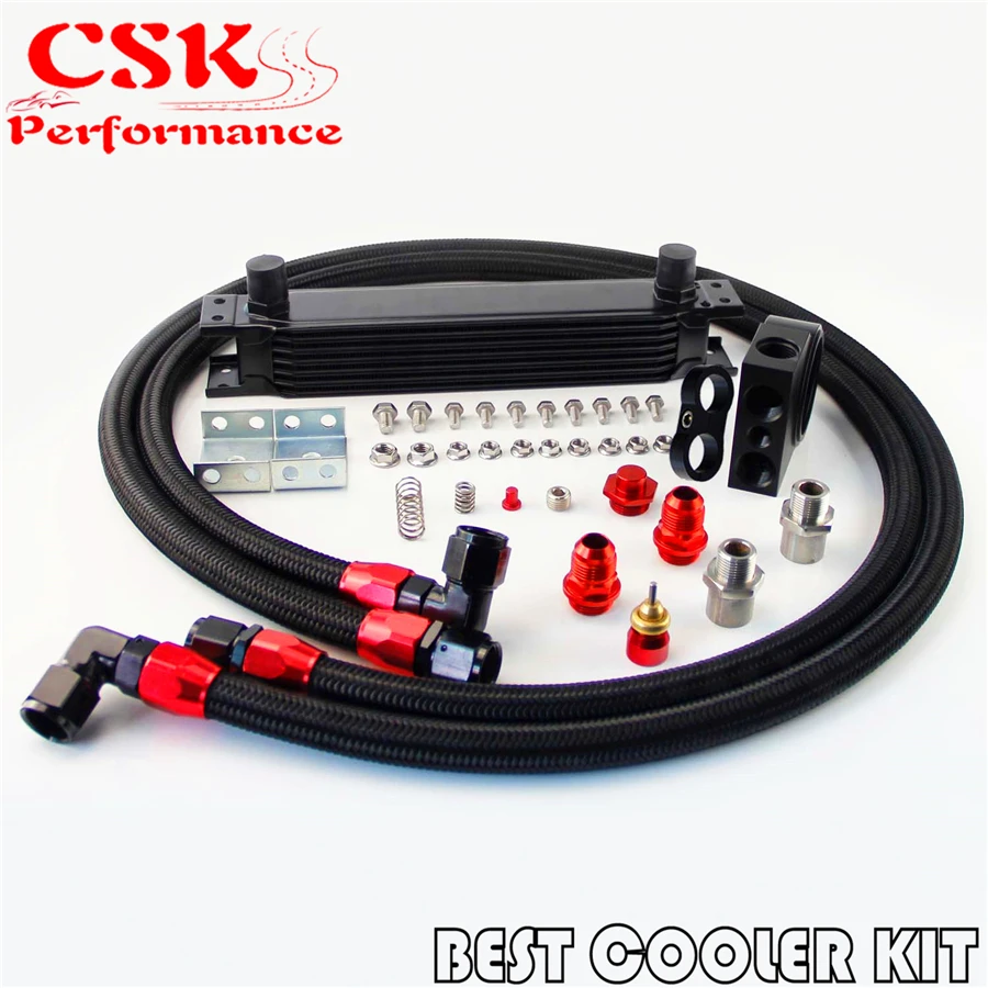 

Universal New-style AN10 7 row oil cooler + 85 degree thermostat Sandwich Plate kit Black