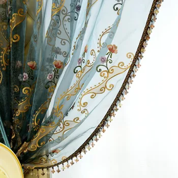 

European High-grade Screens Sheer Pastoral Flower Embroidery Romantic Tulle Curtains Custom for Cafe Living Room tt-0008