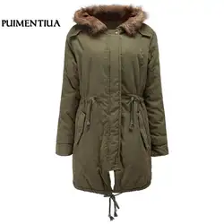 Puimentiua 2018 для женщин; Большие размеры парки зимние куртки Женский Тонкий длинный хлопковая стеганая Повседневное теплое толстое пальто