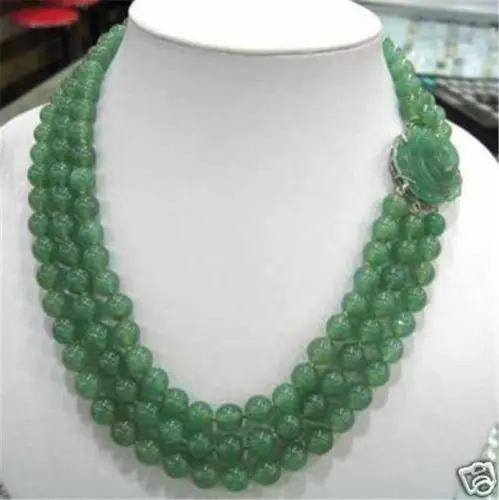

Charming 3 Rows Green stone Bead Necklace stone clasp