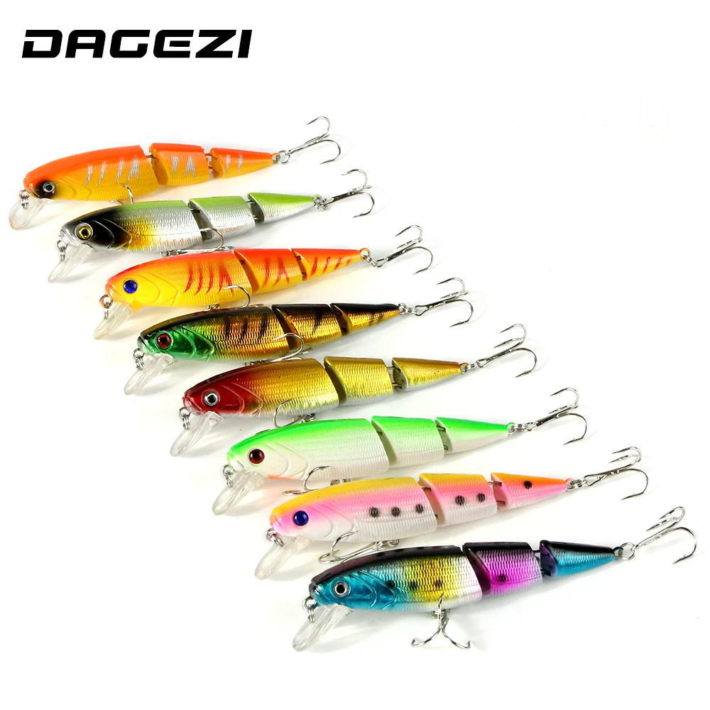  DAGEZI 3 Sections Minnow Fishing Lure 10.5cm/14g/pcs Floating Lures Hard Bait 8pcs/lot Multi-corlor