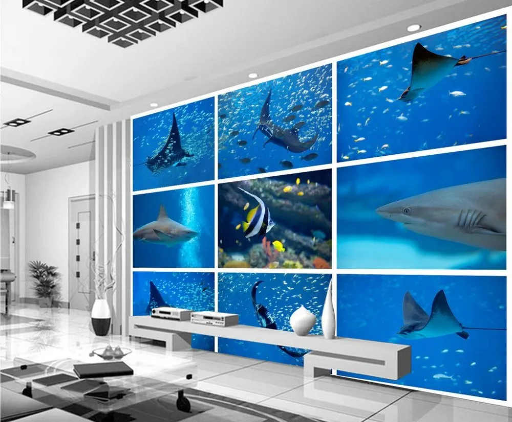 3d стереоскопического обои подводный мир Акула тропические рыбы Настенные с