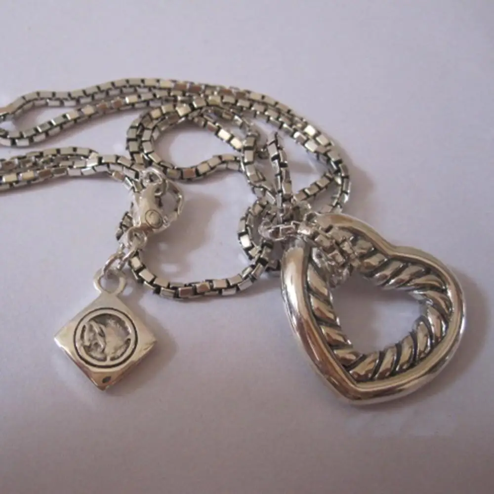 

Solid 925 Sterling Silver Jewelry Large Pave Cable Heart Necklace 925 Silver Women Necklace 2MM Box Chain 18 Inches