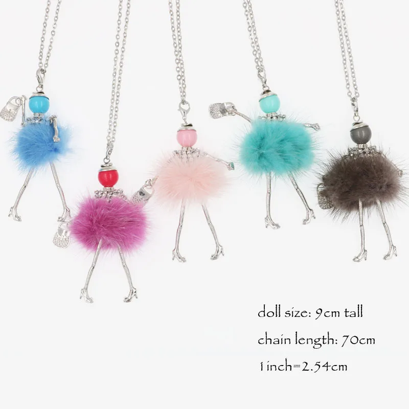 Fashion Lovely Paris Doll Pendant Necklace For Girls Children's Long Necklace Modern Lady's Imitation Rabbit Hair 5 Colors Gift