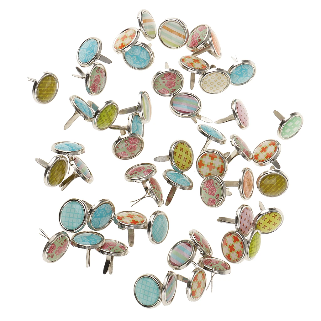 50pcs Round Head Metal Brads Mix Colors Paper Fasteners for Scrapbooking Embellishment DIY Crafts Clothes Spikes Decor Brads