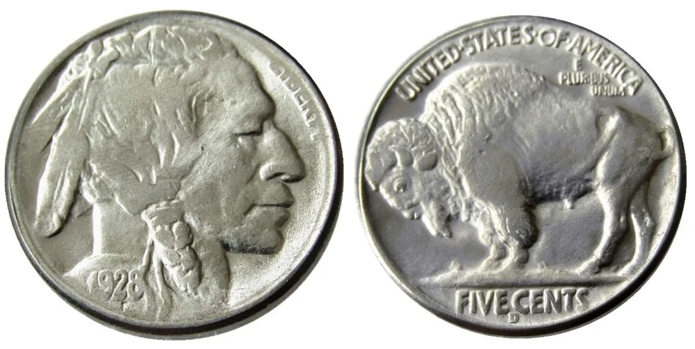 Дата 1928-D Буффало Никель пять центов монеты COPY-высокое качество