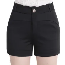 Шорты с высокой талией Для женщин Осенняя мода Повседневное прямые Шорты для женщин плюс Размеры Летние черные шорты одноцветное Цвет Европейский Стиль Шорты для женщин