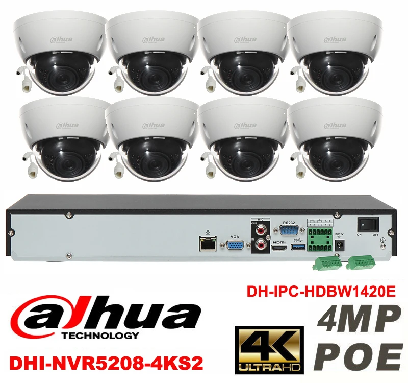 

Dahua original 8CH 4MP H2.64 DH-IPC-HDBW1420E 8pcs CCTV Network camera POE DAHUA DHI-NVR5208-4KS2 Dome IP security camera kit