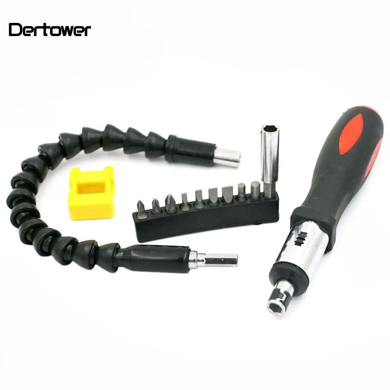 12Pcs Ratchet Screwdriver Combination Set Multi-Functional Flexible Soft Shaft Magnetizer Hardware Tools Home Slotted Phillips